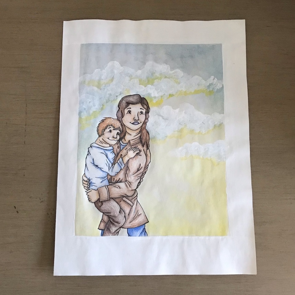 Brother and sister (3) - mixed media original character portrait.
